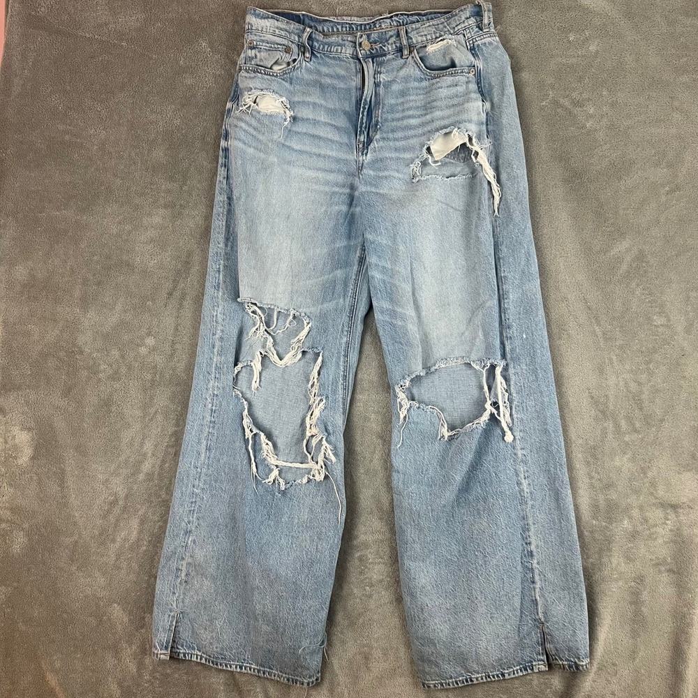 American Eagle Super High Rise Baggy Wide Leg Jeans Womens 8 R Distressed